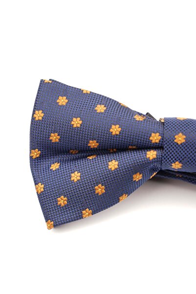 6AM Ceremony Elegant navy blue bow tie with gold floral motifs – silk