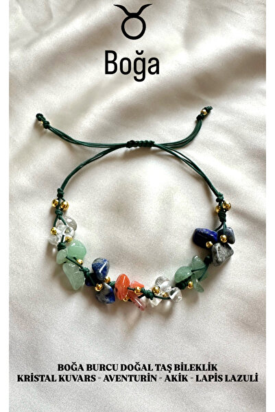 Femenino Boğa Burcu Gerçek Doğal Taş Örme Bileklik - Aventurin, Lapis Lazuli,...