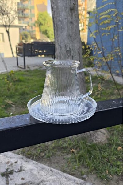 MefHome LAMORA Bysel Kulplu Borosilikat(cam)Çay Bardağı 6 Adet Çay Tabağı 6Adet