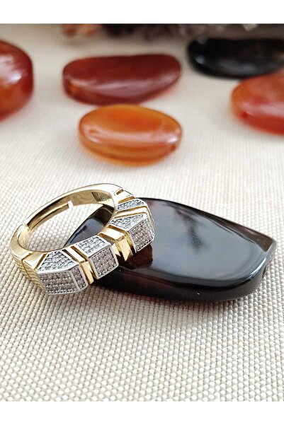 LUXURY خاتم فولاذي قابل للتعديل من BİLGE TAKI مرصع بحجر الزركون الفاخر