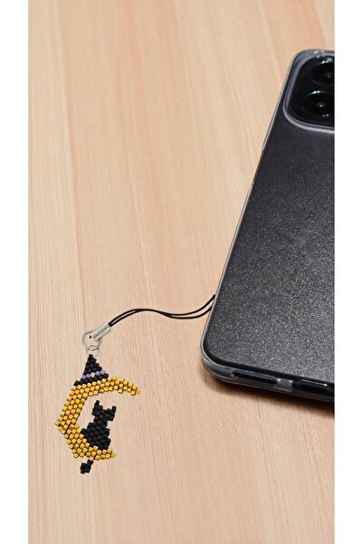SEARD Miyuki Beads Handmade Cat Sitting on the Moon Phone Charm - Charm