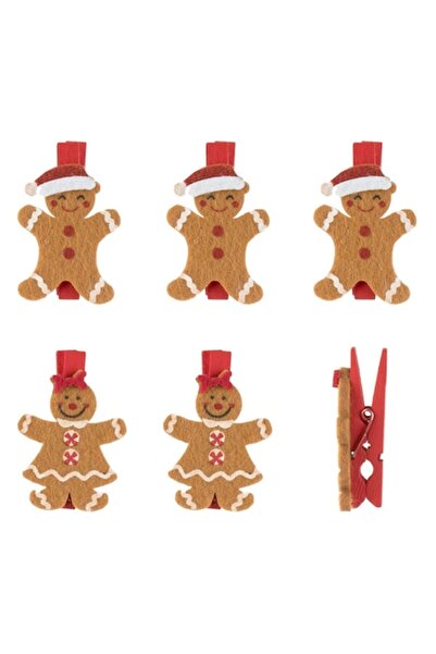 OEM Christmas decorative wooden clips with gingerbread man and snowman figures - 6 pcs