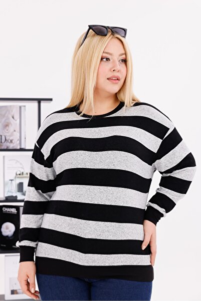 Siyezen Plus Size Striped Soft Sweater