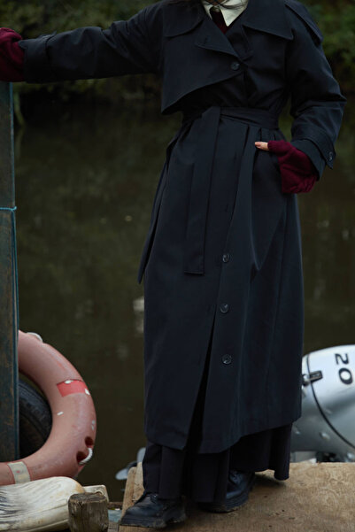 ZÜLAYS Asimetrik Düşük Kol Trençkot Siyah