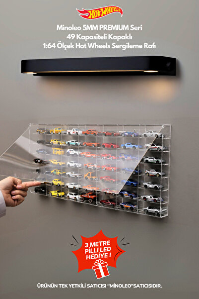 Minoleo Orijinal Minoleo® 49 Kapasiteli 1:64 Diecast Pleksi Araba Rafı- Premium 5mm Çerçeveli +Led Hediyeli