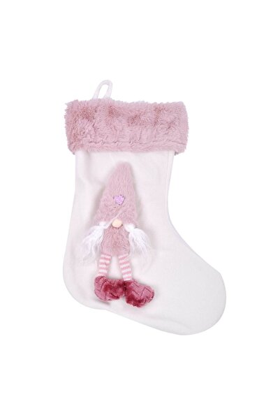 MYONNA IT & E- COMMERCE Christmas Decorative Boot, 3D Gnome Model, White with Pink Fur, 46 cm