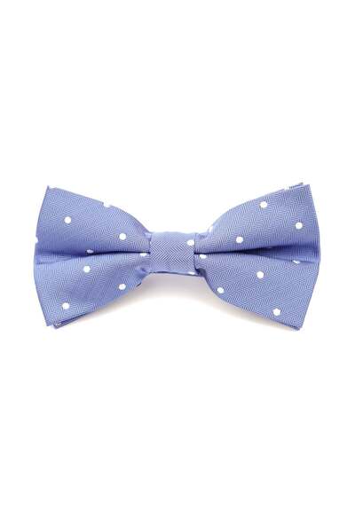 6AM Ceremony Pre-tied blue bow tie with white polka dots made of silk