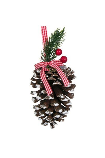 ANTBRO Χριστουγεννιάτικο Στολίδι Δέντρου, Ξύλινος Κώνος με Κλαδί και Καρό Κορ...