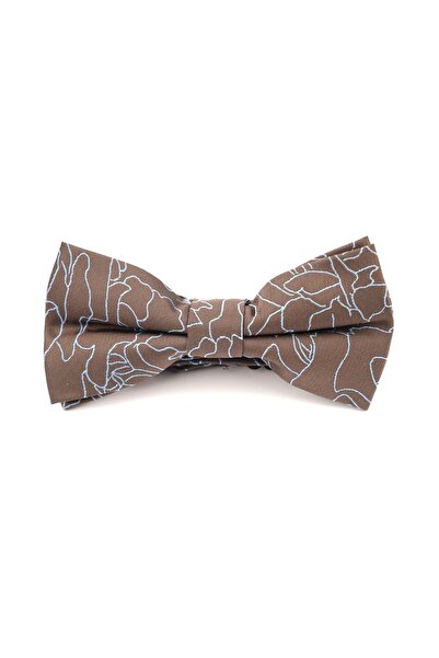 6AM Ceremony Modern brown bow tie with blue abstract print