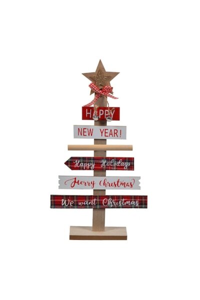 SHOPIENS Brad de Crăciun decorativ din lemn cu stea și conuri, 36 cm