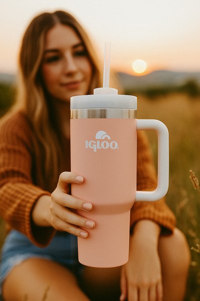 IGLOO Stadler Çelik Thermo-Mug 1.2 Liter Pink-White 12 Hours Hot/18 Hours Cold Storage
