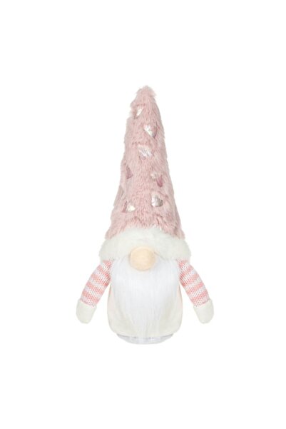 SHOPIENS Figurină decorativă de Crăciun, gnom, 26 cm, căciulă roz de blană, i...
