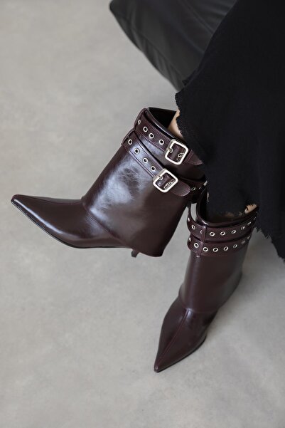 STRASWANS Katy Kadın Aksesuar Detay Kırışık Deri Bot Bordo