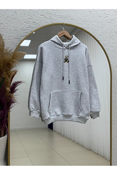 BENAHOLL Deloria Teddy Bear με τύπωμα Φούτερ με κουκούλα με 3 κορδόνια-CI8987 Γκρι