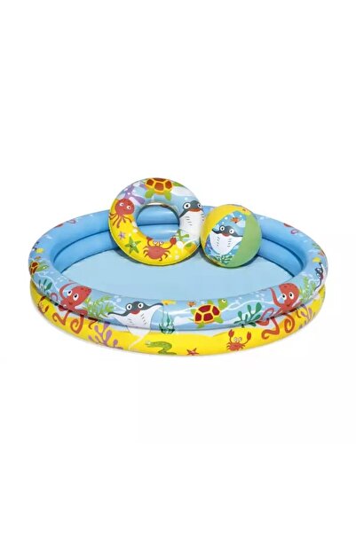 BESTWAY 122cm Round Inflatable Play Pool Set for Kids with Accessories - Multicolor PVC, Ages 2+