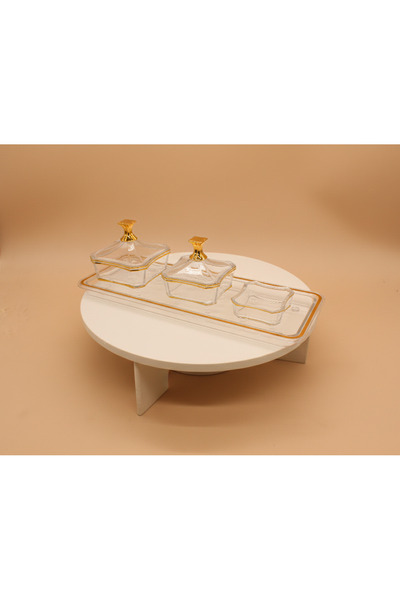 ALSAIF KITCHEN Luxury 4-piece gilded acrylic date and fruit bowl set - serving tray with 2 lidded boxes and a date and seed bowl