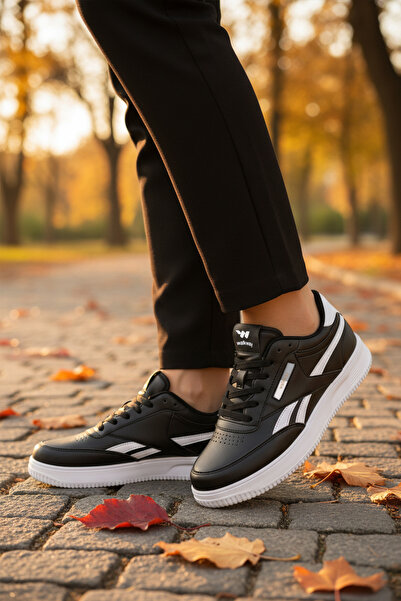 WALKWAY Black and White Lace-Up Lightweight Leather Men's Sneakers Marlow m