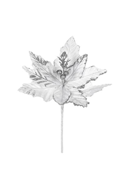 SHOPIENS Poinsettia decorativa cu sclipici argintie (Craciunita), 26cm - MYON...