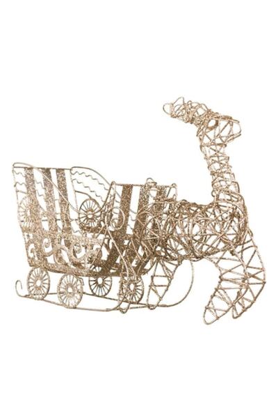 OEM Metal Christmas Decoration - Reindeer with Sleigh with Glitter Beige 36cm