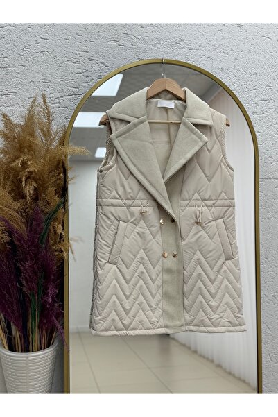 BENAHOLL Belista Beli Sıkmalı Metal Düğmeli Kapitone Şişme Yelek-EN2190 Taş