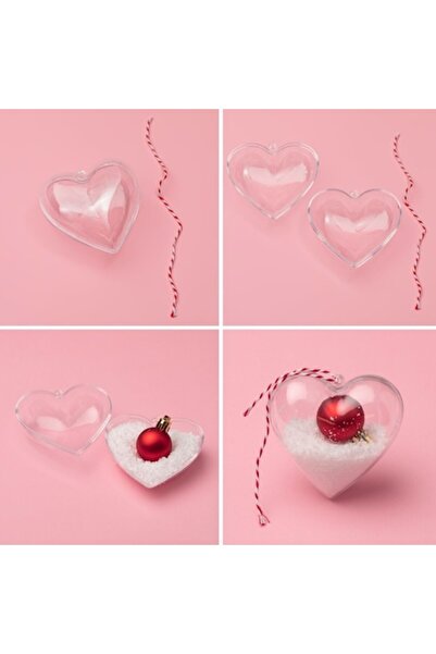 SHOPIENS Globuri de Crăciun, Set de 4, Inimă transparentă, 8 cm, Plastic, MYO...