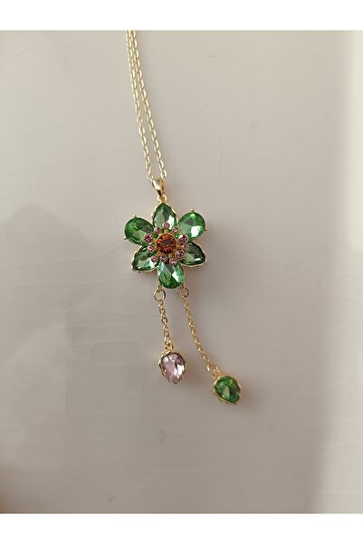 Kudi قلادة من الفولاذ على شكل حرف Y مزينة بحجر الزركون على شكل زهرة الأقحوان