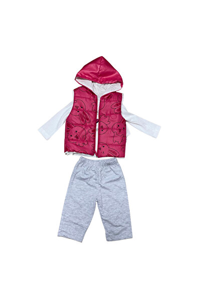 OEM Комплект от 3 части за момиче с жилетка с щампа на зайче