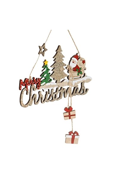 SHOPIENS Коледна висяща дървена декорация, шейната на Дядо Коледа „Весела Кол...