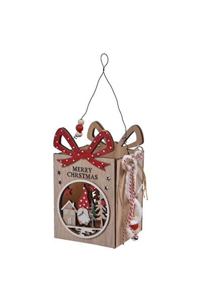 OEM Felinar decorativ de Crăciun din lemn, gnom, 10,5x10,5x17cm