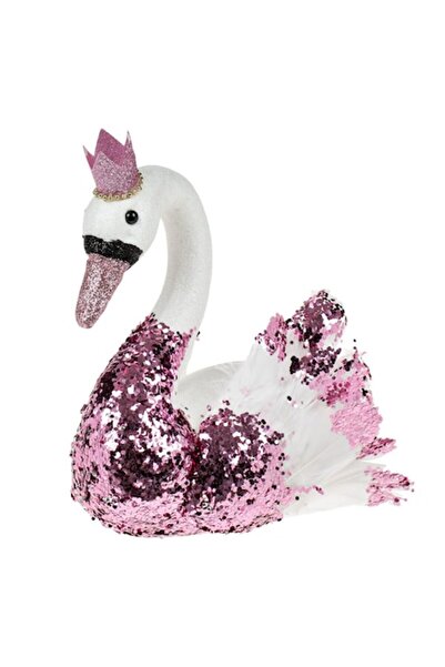 SHOPIENS Figurină decorativă de Crăciun, lebădă din spumă, alb și roz, 18 cm