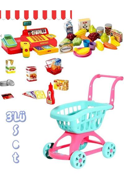 SAZE PEMBE MARKET ARABASI +40 PARCA DAN OLUŞAN YAZAR KASA +FİLEDE MEYVE ZEBZE...