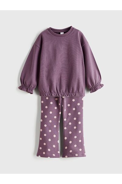 LC Waikiki LCW Kids Kız Çocuk Büzgülü Sweatshirt ve Puantiyeli Tayt