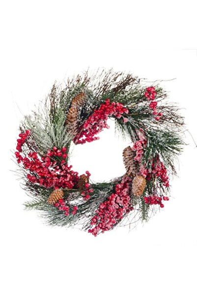 ANTBRO Coroană decorativă de Crăciun cu crengi de brad și pin, conuri și fruc...