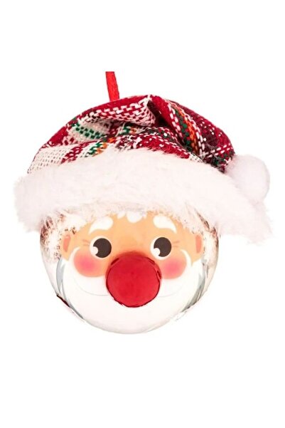 ANTBRO Ornament de Crăciun - Glob cu cap de Moș Crăciun, pălărie în carouri ș...