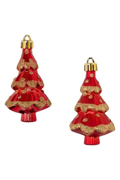 ANTBRO Set de 3 ornamente pentru brad de Crăciun, roșii cu sclipici auriu, 8 cm