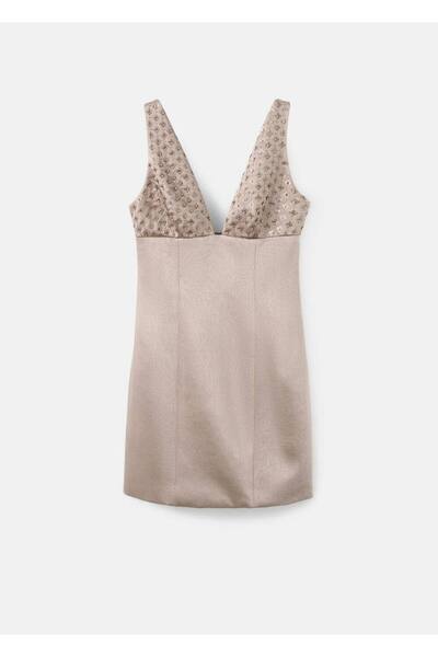 MANGO Woman Payet yakalı saten elbise