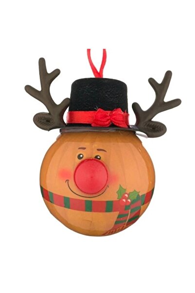 ANTBRO Glob de Crăciun — cap de ren cu pălărie neagră, coarne și nas roșu, 6,5 cm