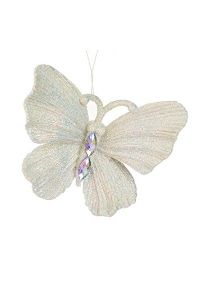 ANTBRO Ornament de Crăciun - Fluture cu sclipici alb iridescent și cristale, ...