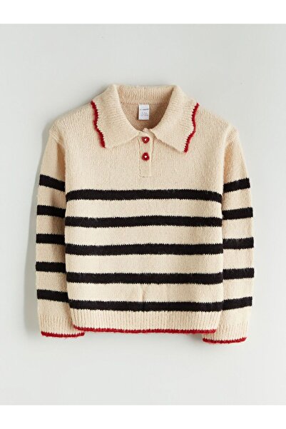 LC Waikiki Lcw Kids Polo Neck Striped Girls' Knitwear Sweater