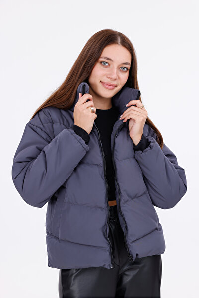 Royalside Women's Anthracite Puffer Jacket – Zippered Comfortable Fit Warm Casual Winter Outerwear