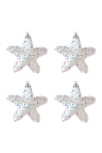 ANTBRO ® Set de 4 ornamente pentru brad de Crăciun, stele albe din spumă cu b...