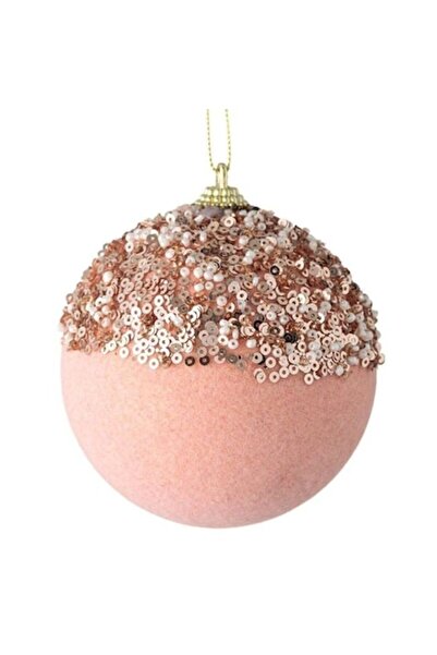 ANTBRO Glob de Crăciun din spumă roz catifelată cu paiete și mărgele bej/șamp...