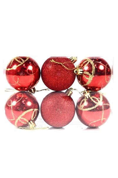 ANTBRO Set de 6 globuri roșii de Crăciun cu inserții aurii cu sclipici, plast...