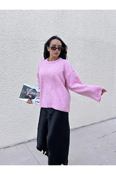 minaaise Pulover oversize roz pentru femei, cu textura moale 7014