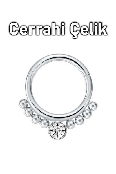MORNEVA Cerrahi Çelik Ortası Taş Yanları Top Klipsli Halka Septum Daith Pierc...
