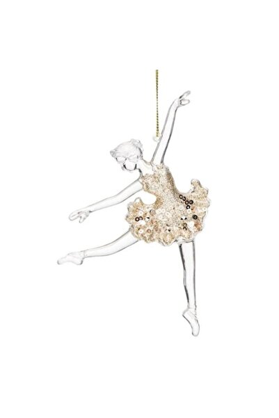 ANTBRO ® Ornament de Crăciun transparent în formă de balerină cu fustă bej cu sclipici și paiete, 14 cm