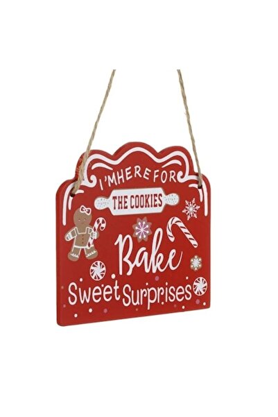 ANTBRO Ornament de Crăciun pentru brad - placă roșie din lemn cu figurină tur...