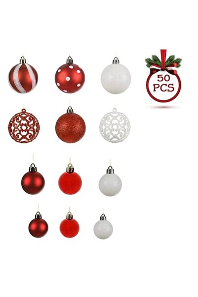 ANTBRO Σετ 50 στολιδιών χριστουγεννιάτικου δέντρου Antbro® λευκών και κόκκινω...