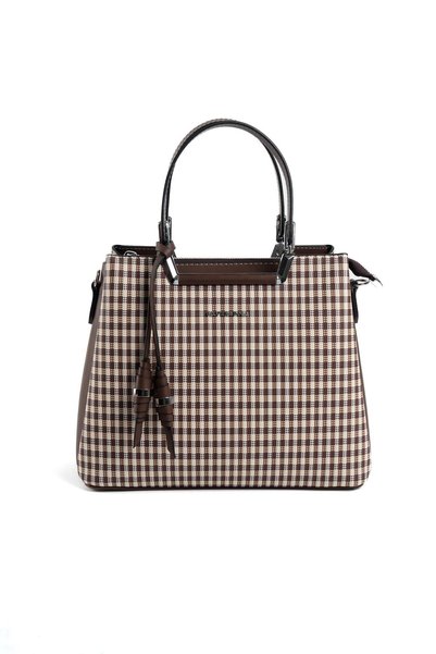 Silver Polo Coffee Yellow - Brown Plaid Line Square Women's Handbag Sp969
