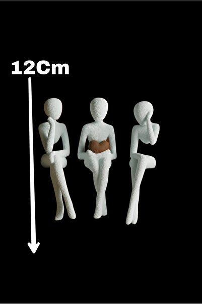 Lovalio 3’lü Oturan Figür Biblo Seti – Kalpli Modern Minimal Dekoratif Obje 12Cm 3D